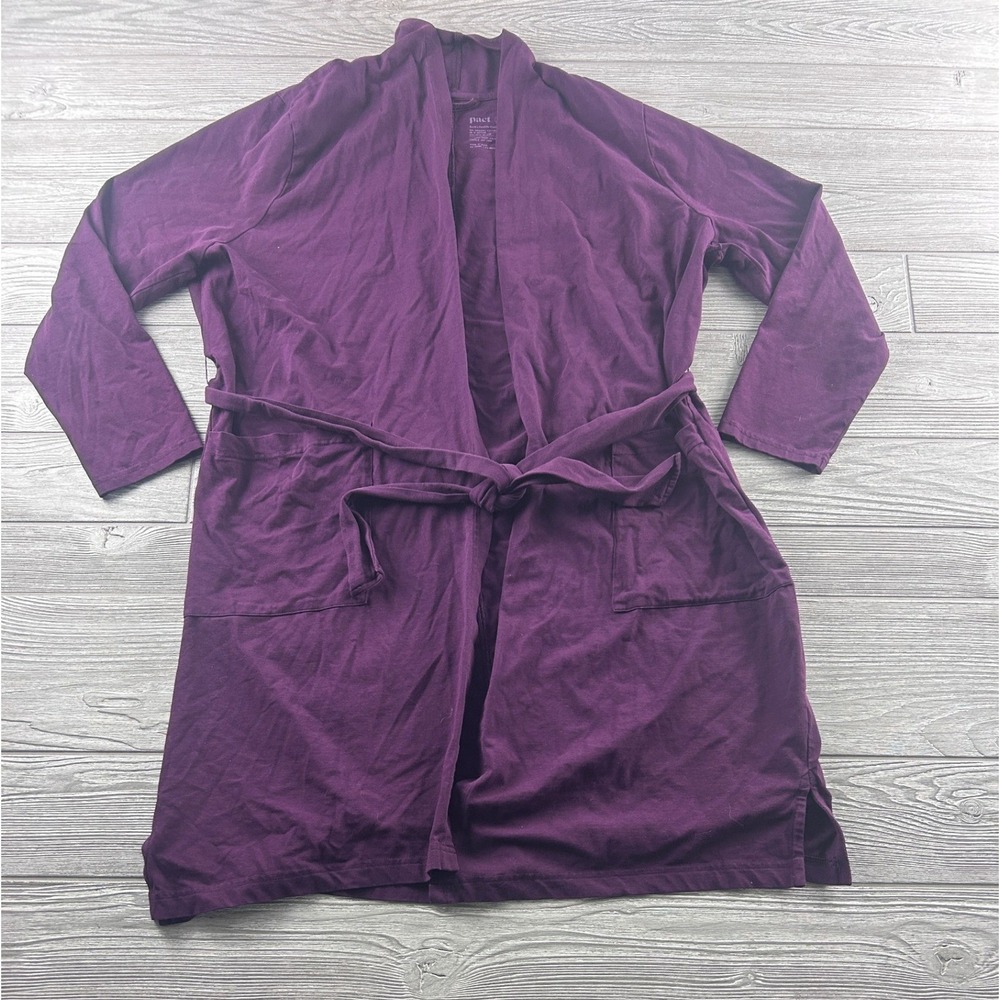 Pact Organic Cotton Robe XL Purple Short Lightweight Belted Lounge 1746